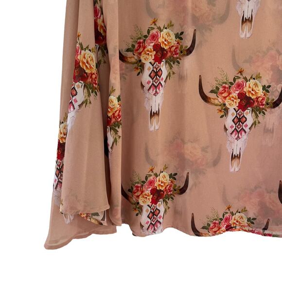 Show Me Your MuMu Frida Cow Skull Peach Blouse S - Picture 4 of 5